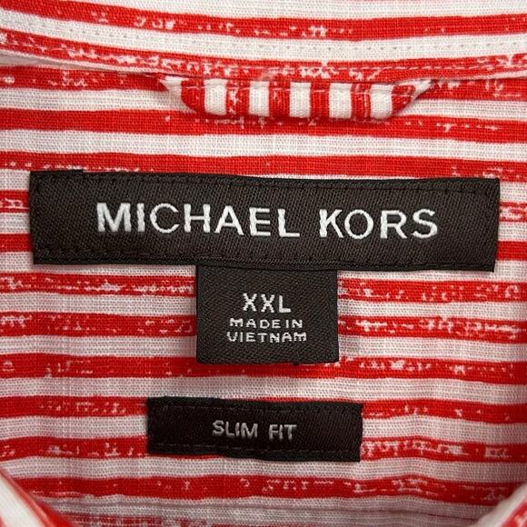 NWT Michael Kors Red White Horizonal Stripe Button Down Long Sleeve Shirt XXL - Picture 3 of 8